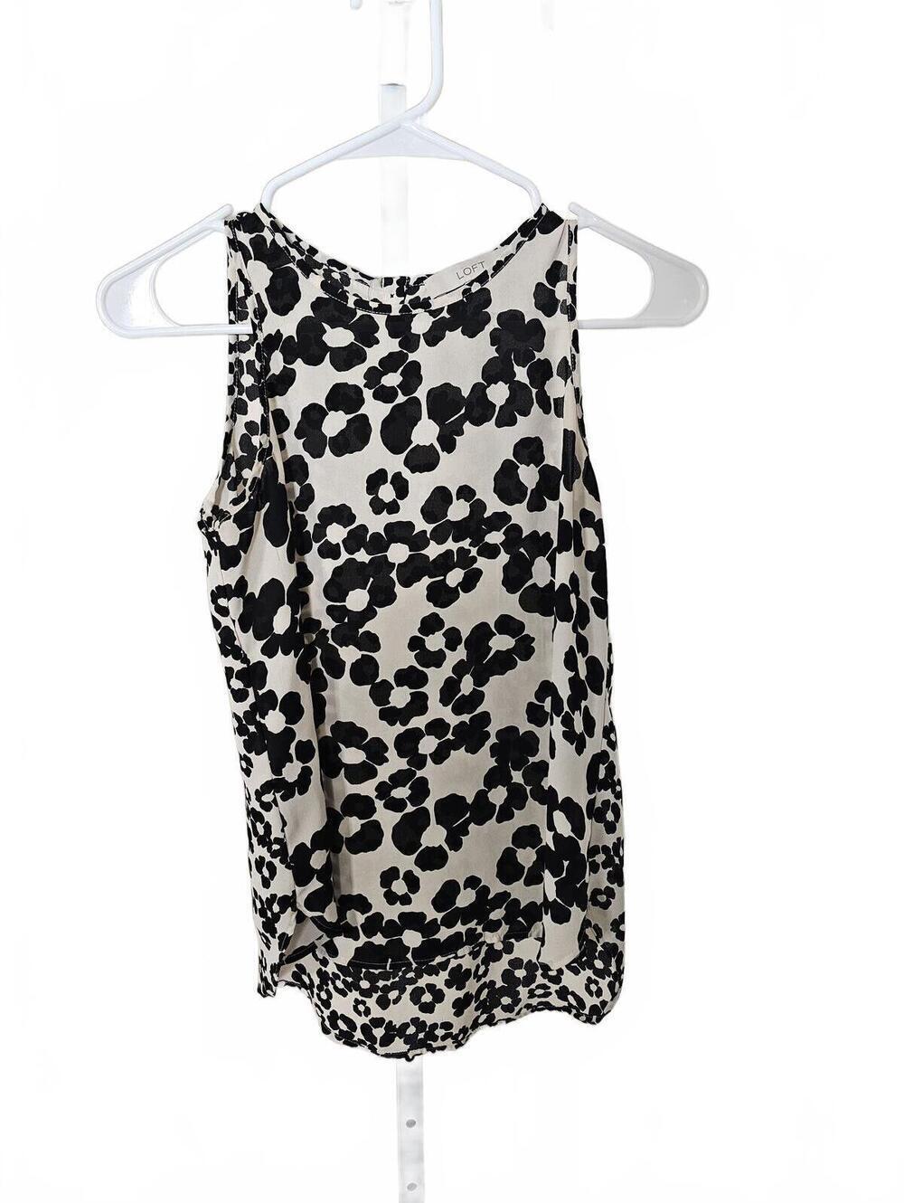 LOFT Women's Black and White Floral Sleeveless Blouse XXSP Petite